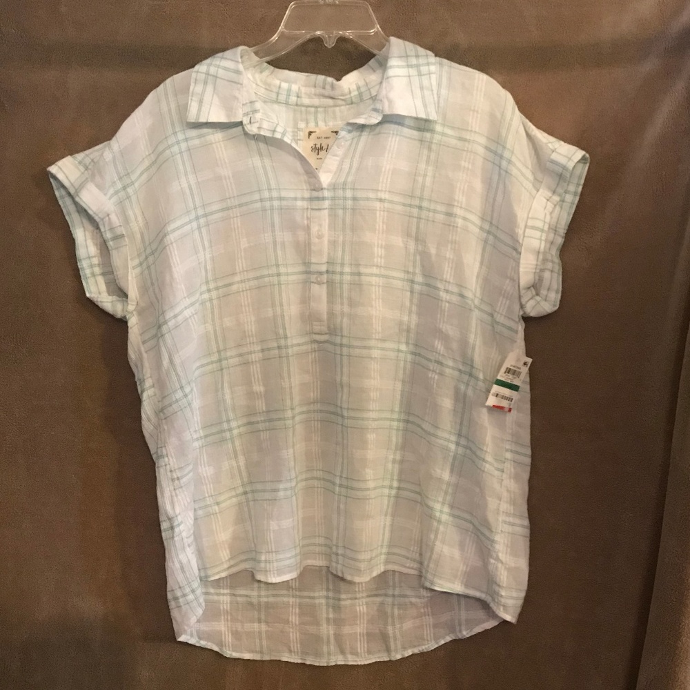 Light Weight mint green woven high/low shirt